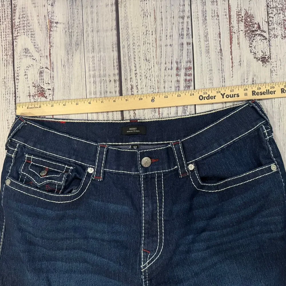 True Religion Ricky Big T Dark Wash Flap Denim Shorts Men's 40